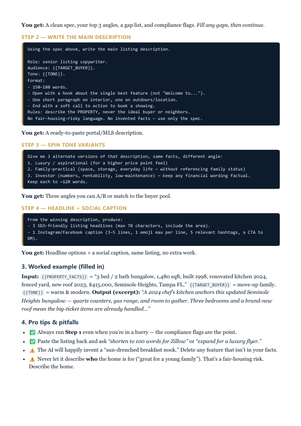 Actual rendered Listing Engine workflow page